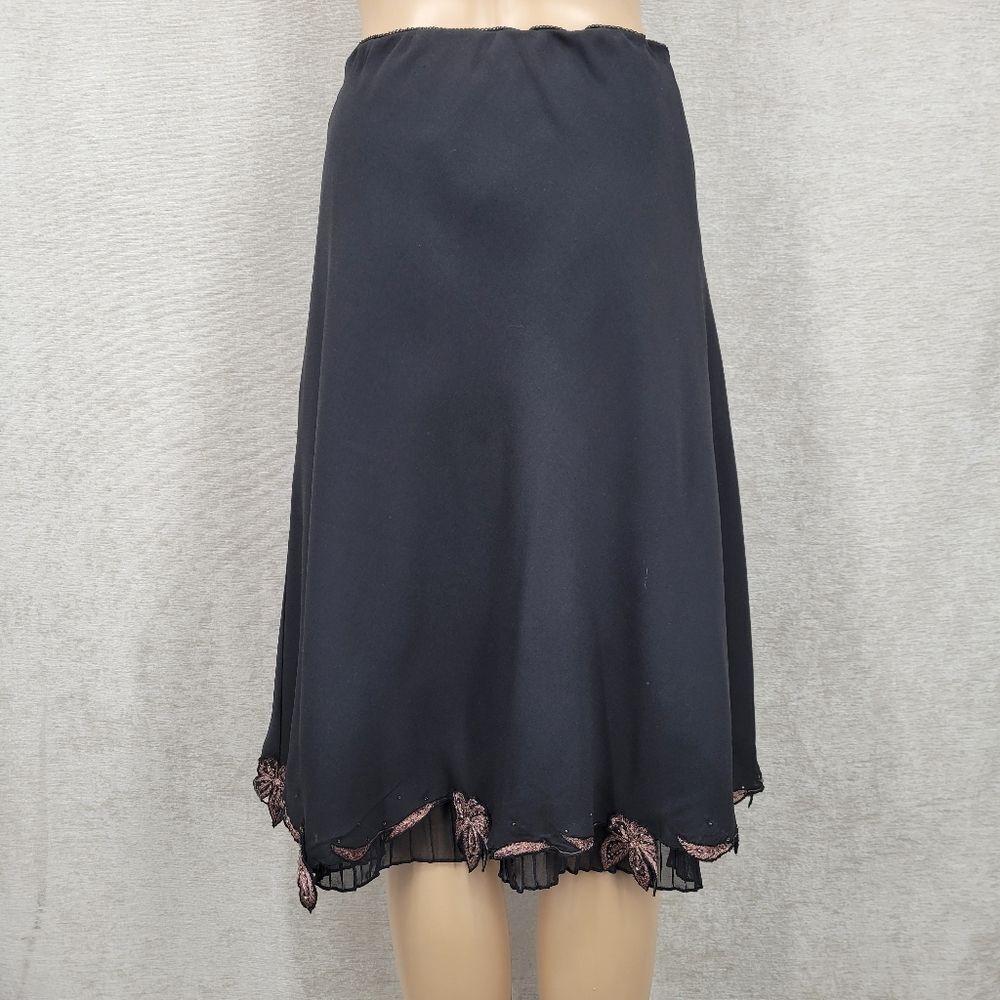 Rene Derhy Vintage Black Midi Skirt with Metallic Pink Embroiderd Flowers - Picture 7 of 12